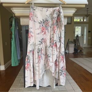 NWT KOBI HALPERIN Luxe Alix Wrap linen Skirt Size M floral Print Midi Length